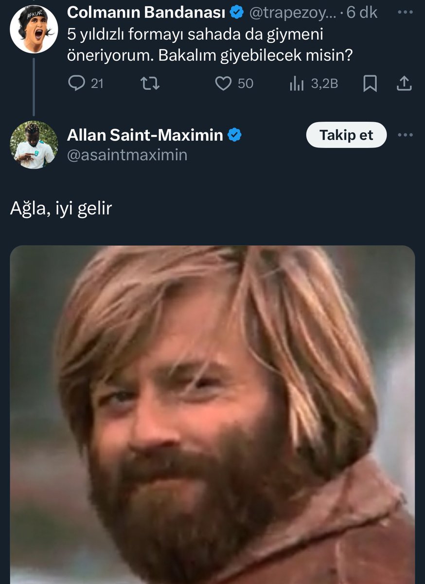 🔥 FLAŞ

🗣️ Trabzonspor taraftarı: “5 yıldızlı formayı sahada da giymeni öneriyorum. Bakalım giyebilecek misin?”

🗣️ Allan Saint-Maximin: “Ağla, iyi gelir.”