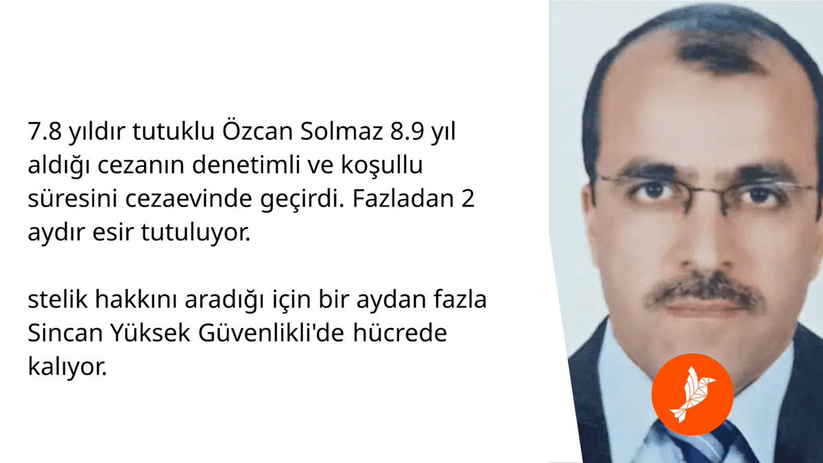Özcan Solmaz 7.8 yıldır tutuklu,hukuksuz bir şekilde işlerini özgürlüklerini hayatları çalınan bu insanların hakları biran evvel iade edilmesi gereklidir. Adalet sistemi bunu gerektirir.

HakkımıGasp Etme
#15Temmuz