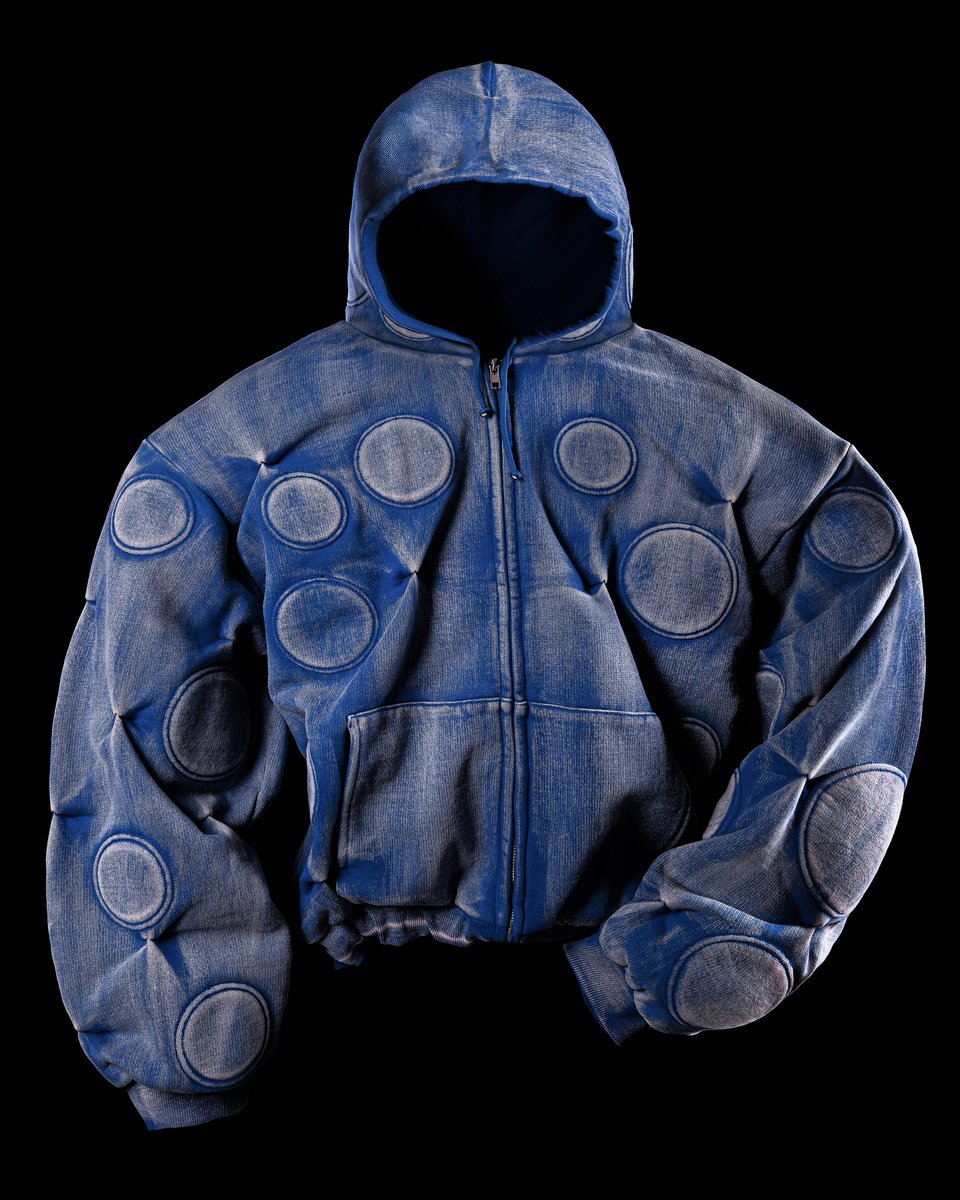 FADED COBALT 'OXYGEN' PADDED ZIP-UP HOODIE