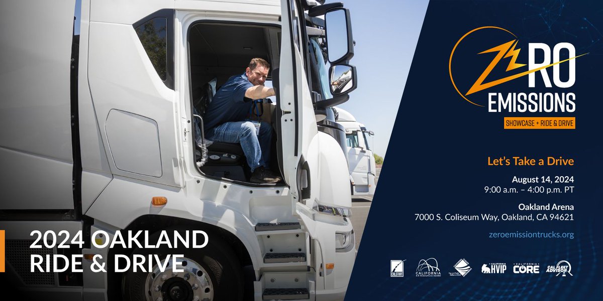 CaliforniaHVIP's tweet photo. Are you ready to add #ZEVs to your fleet, but need help deciding? We can help!

Come test drive a variety of trucks at our ZEV Showcase + Ride &amp; Drive in Oakland, CA on August 14. Get behind the wheel and learn about #HVIPeligible trucks.

Register today. https://t.co/j7RgNccN0L https://t.co/UmyAu4CbQJ