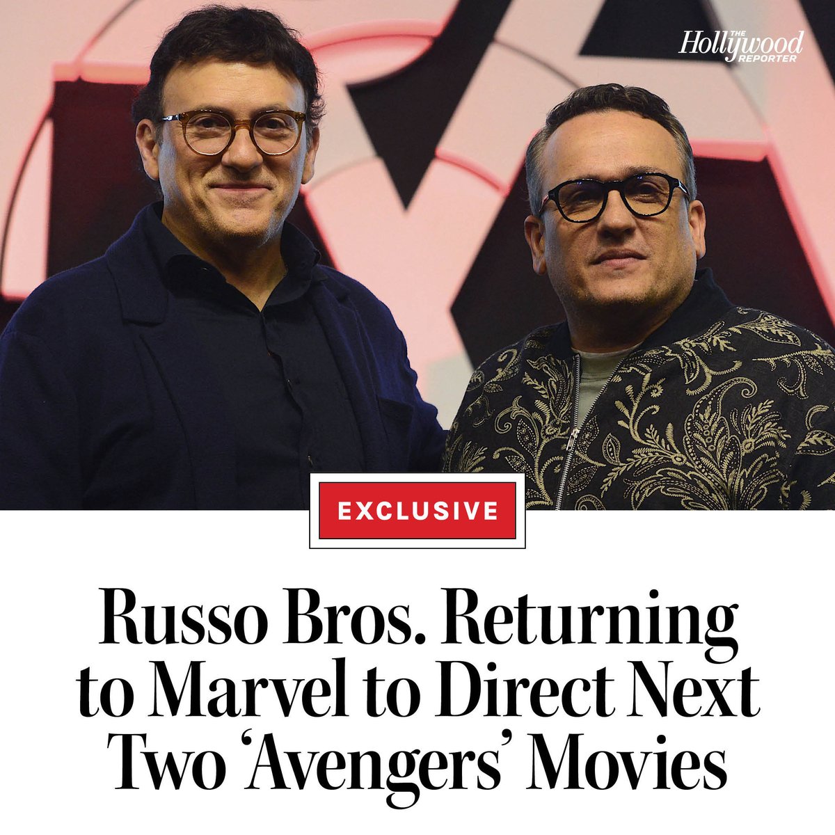 THR's tweet photo. Joe and Anthony Russo are assembling a team — once again.

The Russo Bros., are in early talks to return to Marvel Studios to direct not just one, but the next two, #Avengers movies: https://t.co/DguOwNGz7b https://t.co/DoFwboOvga