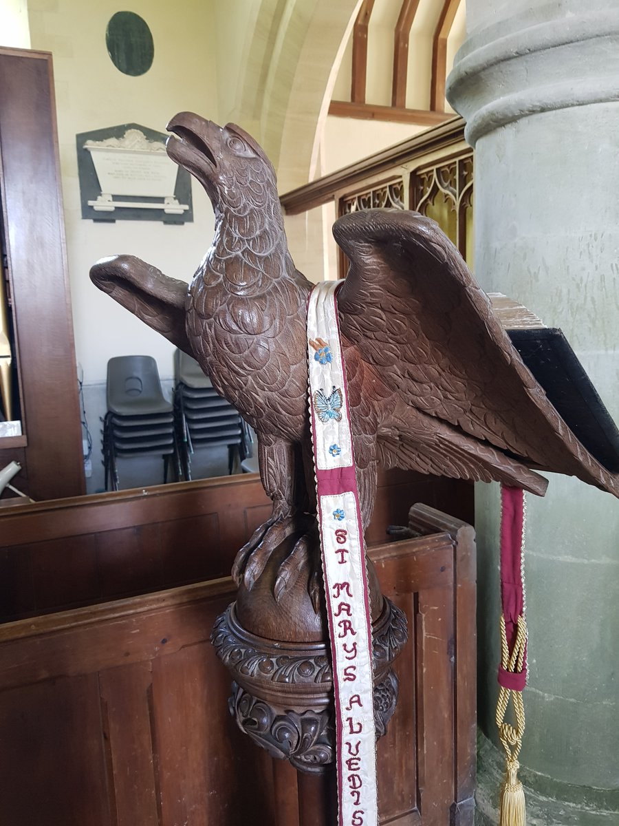 TheHistoryMouse's tweet photo. Despite being pecky mouse botherers it's always nice to find one of these raptor lecterns (from a distance). This chap (panic not Mouse checked) looks a bit haughty like many of his kind. No escape from the curse of background #StackingChairsInChurches though #StMaryAlvediston https://t.co/PVinnVRkTL