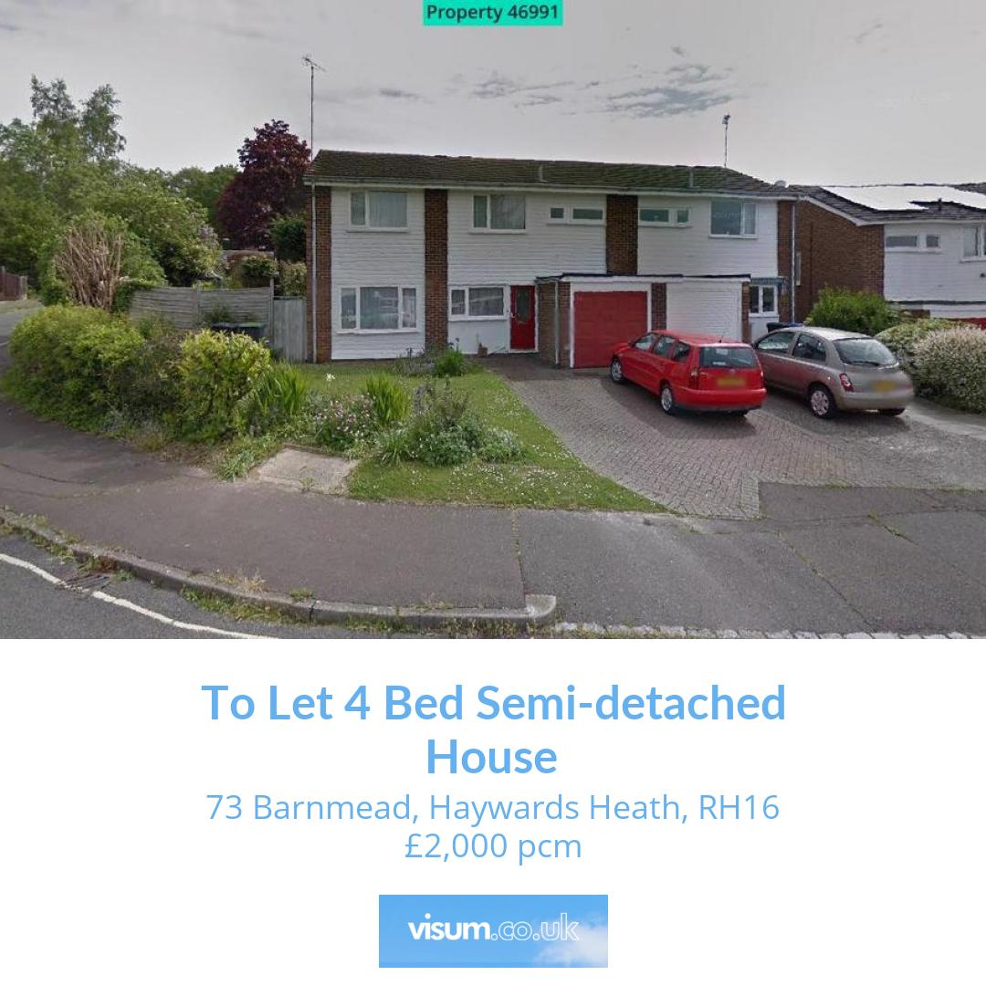 73 Barnmead, Haywards Heath, RH16

🛏 4 bed 
🛋 2 reception 
🚿 1 bath 

To Let 4 Bed Semi-detached House £2,000 pcm 

📲 Get in touch with our team today! 

📞01455 364911 
📧 onthemarket-enquiries@visum.co.uk