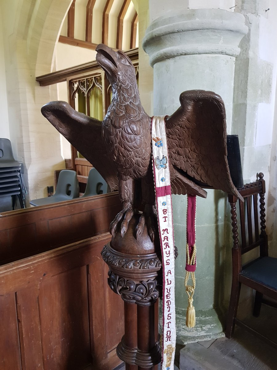 TheHistoryMouse's tweet photo. Despite being pecky mouse botherers it's always nice to find one of these raptor lecterns (from a distance). This chap (panic not Mouse checked) looks a bit haughty like many of his kind. No escape from the curse of background #StackingChairsInChurches though #StMaryAlvediston https://t.co/PVinnVRkTL