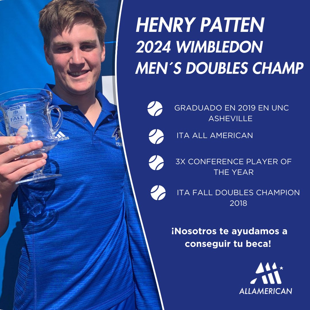 🎾 COLLEGE TENNIS - WIMBLEDON🇬🇧
¿Quien duda del nivel de #collegetennis? Henry Patten @hpattenn , graduado en la Universidad de @unc_asheville en 2019, se ha proclamado campeón de @wimbledon en dobles! Increíble! 

#becastenis #becasusa #tennis #menstennis #workhard #dreambig