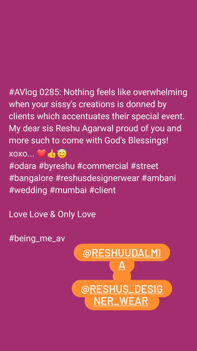 being_me_av's tweet image. #AVlog 0285: 
My dear sis Reshu Agarwal proud of you and more such to come with God's Blessings! xoxo... ❤️👍😇
#odara #byreshu #commercial #street #bangalore #reshusdesignerwear #ambani #wedding #mumbai #client 

Love Love &amp;amp; Only Love 

#being_me_av