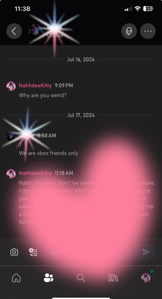 NahhdeeKitty's tweet photo. Why are you guys pathetic and weird? Like who does this? Who pretends to like someone, ss the time of their area code and sends it to them, then block them moments after sending it to them via phone. THEN tell them on Xbox, you are Xbox friends only. https://t.co/6glrGNa9ow