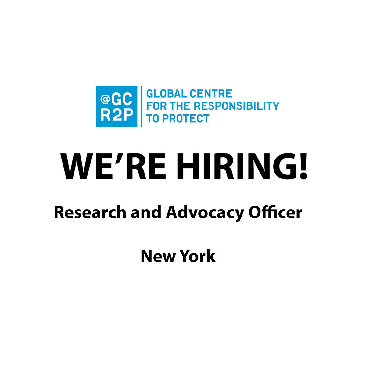 GCR2P's tweet photo. Are you interested in preventing mass atrocities and institutionalizing #R2P at the UN and beyond?

We're hiring a Research and Advocacy Officer to join our NY-based team! 

More details, including how to apply ⬇️
