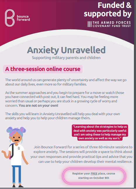 RAFHWYHIVE's tweet photo. Anxiety Unravelled: Online course for military parents to understand and manage anxiety
Registry here 👇
https://t.co/aygPn6t2N3 https://t.co/bIVtxDETCg