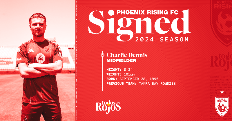 PHXRisingFC's tweet photo. Sunshine State ➡️ Grand Canyon State 

Phoenix Rising signs Midfielder Charlie Dennis. Welcome, Charlie! 

#TodosRojos | @CharlieDennis28