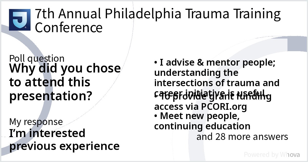 Check out these results from How Trauma Impacts Career Development and Work Life at 7th Annual Philadelphia Trauma Training Conference! #PhillyTraumaCon - via #Whova event app