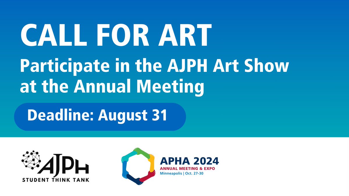 Share your art at #APHA2024! APHA's <a href="/AMJPublicHealth/">AJPH</a> Student Think Tank is seeking submissions for visual &amp; performance art around the theme of "Forging Radical Hope: Health Through Community &amp; Creativity." Check out criteria, submission details and more: ajph.aphapublications.org/callforart?#/