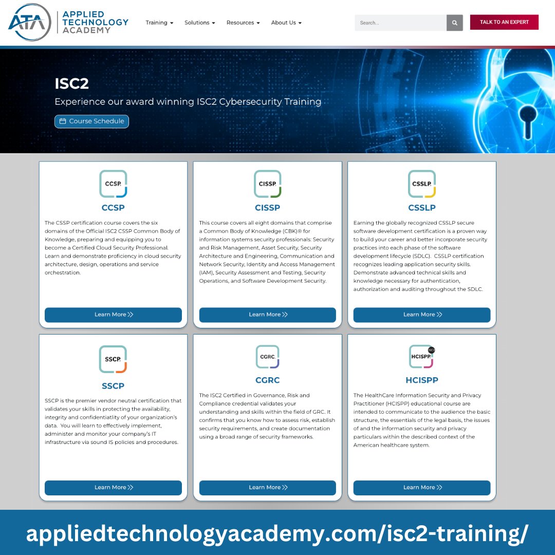 appliedtechac's tweet image. 👉ISC2 is an international nonprofit membership association focused on inspiring a safe and secure cyber world. Come learn ISC2 Cybersecurity with ATA   zurl.co/p3j3  
#CCSP #CISSP #CSSLP #SSCP #CGRC #HCISPP