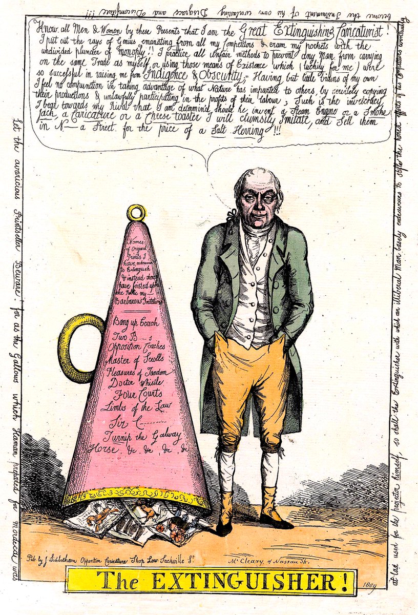 In the days before effective copyright laws, the market was flooded with quick knock-offs of the type of prints the Backstreet Regents delight in.

This print satirises a notorious Publisher of copied prints, William McCleary, snuffing out the careers of more talented artists.