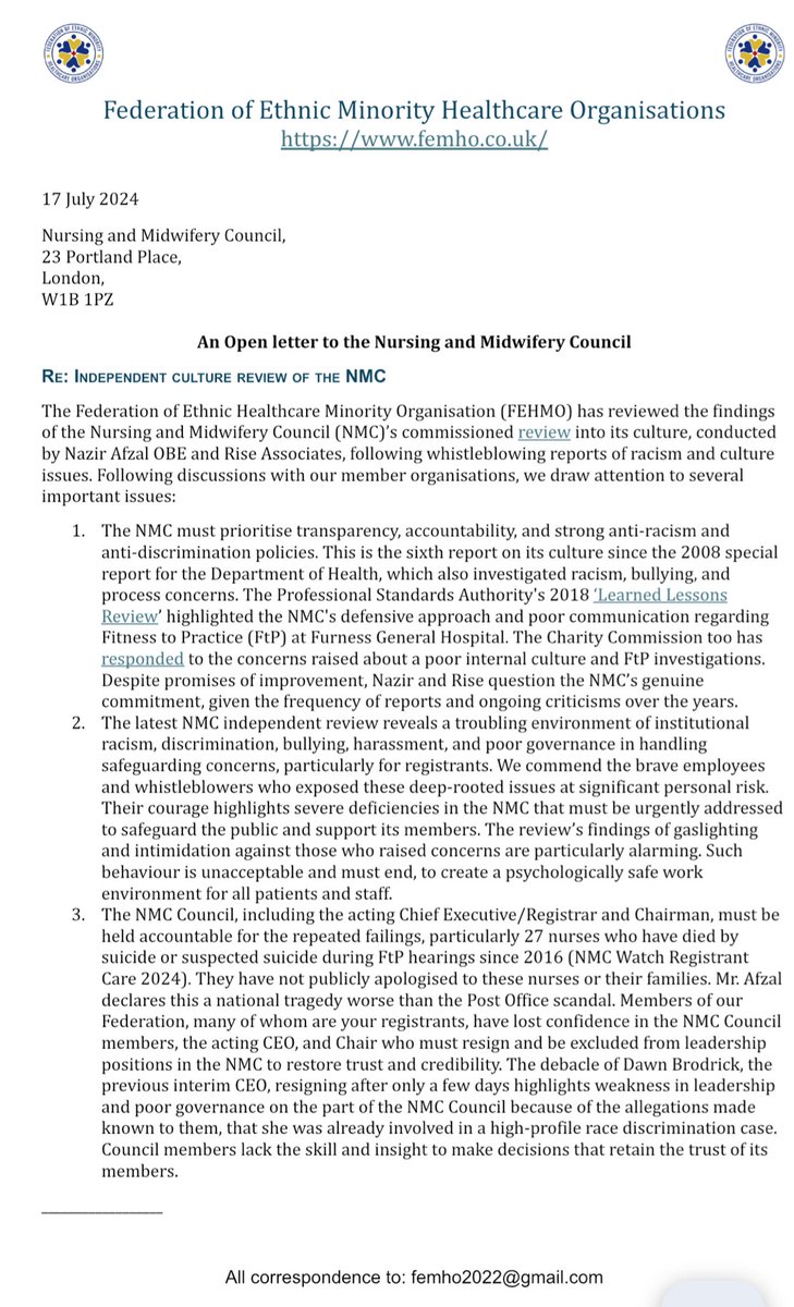 femho2022's tweet photo. Dear @nmcnews here is our response to the @nazirafzal independent review.
@CMidOEngland @CNOEngland @CNOWales @theRCN @MidwivesRCM
#healthcare #nurses #NursingStaff #midwives #femho https://t.co/RZHOvAmKAg