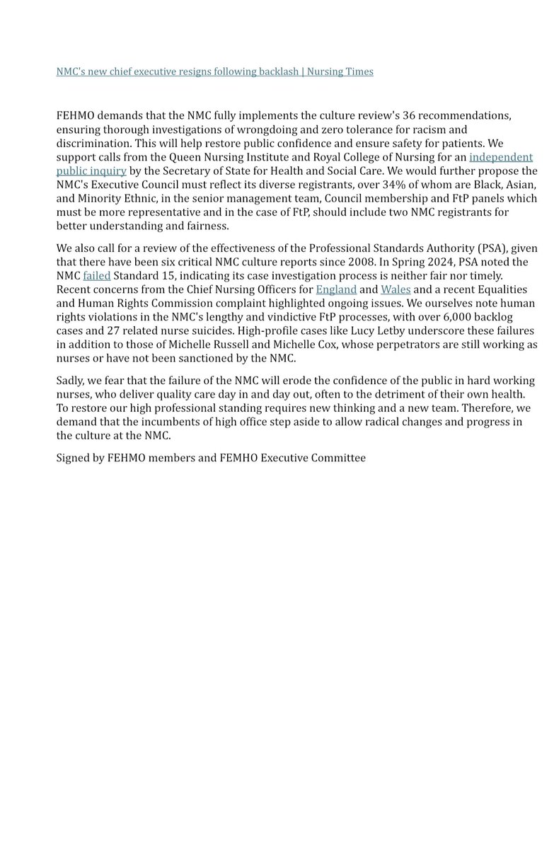 FEMHO (@femho2022) on Twitter photo Dear <a href="/nmcnews/">Nursing and Midwifery Council</a> here is our response to the <a href="/nazirafzal/">nazir afzal</a> independent review.
<a href="/CMidOEngland/">Kate Brintworth</a> @CNOEngland <a href="/CNOWales/">Sue Tranka 💙 RN,FQNI</a> <a href="/theRCN/">The RCN</a> <a href="/MidwivesRCM/">Royal College of Midwives 💙</a>
#healthcare #nurses #NursingStaff #midwives #femho Dear <a href="/nmcnews/">Nursing and Midwifery Council</a> here is our response to the <a href="/nazirafzal/">nazir afzal</a> independent review.
<a href="/CMidOEngland/">Kate Brintworth</a> @CNOEngland <a href="/CNOWales/">Sue Tranka 💙 RN,FQNI</a> <a href="/theRCN/">The RCN</a> <a href="/MidwivesRCM/">Royal College of Midwives 💙</a>
#healthcare #nurses #NursingStaff #midwives #femho