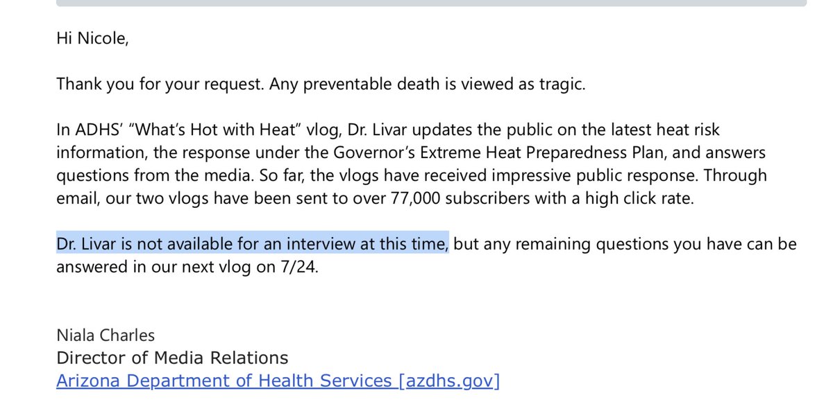 NicoleSGrigg's tweet photo. Arizona hired its first 'Chief Heat Officer' and is now doing bi-weekly video blogs about the heat. 

I have requested interviews with him, but he's not available.
Instead, I can submit my questions, and they may put a response in his 'Whats Hot with Heat!' series. https://t.co/PLGJHseuYB