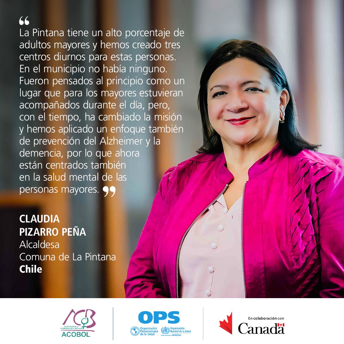 #MunicipiosSaludables
La comuna La Pintana en Chile cuenta con un programa local dedicado a los adultos mayores, con centros de cuidados para prevenir el Alzheimer y la demencia. Programas como estos hacen que los municipios sean un modelo de desarrollo a seguir.