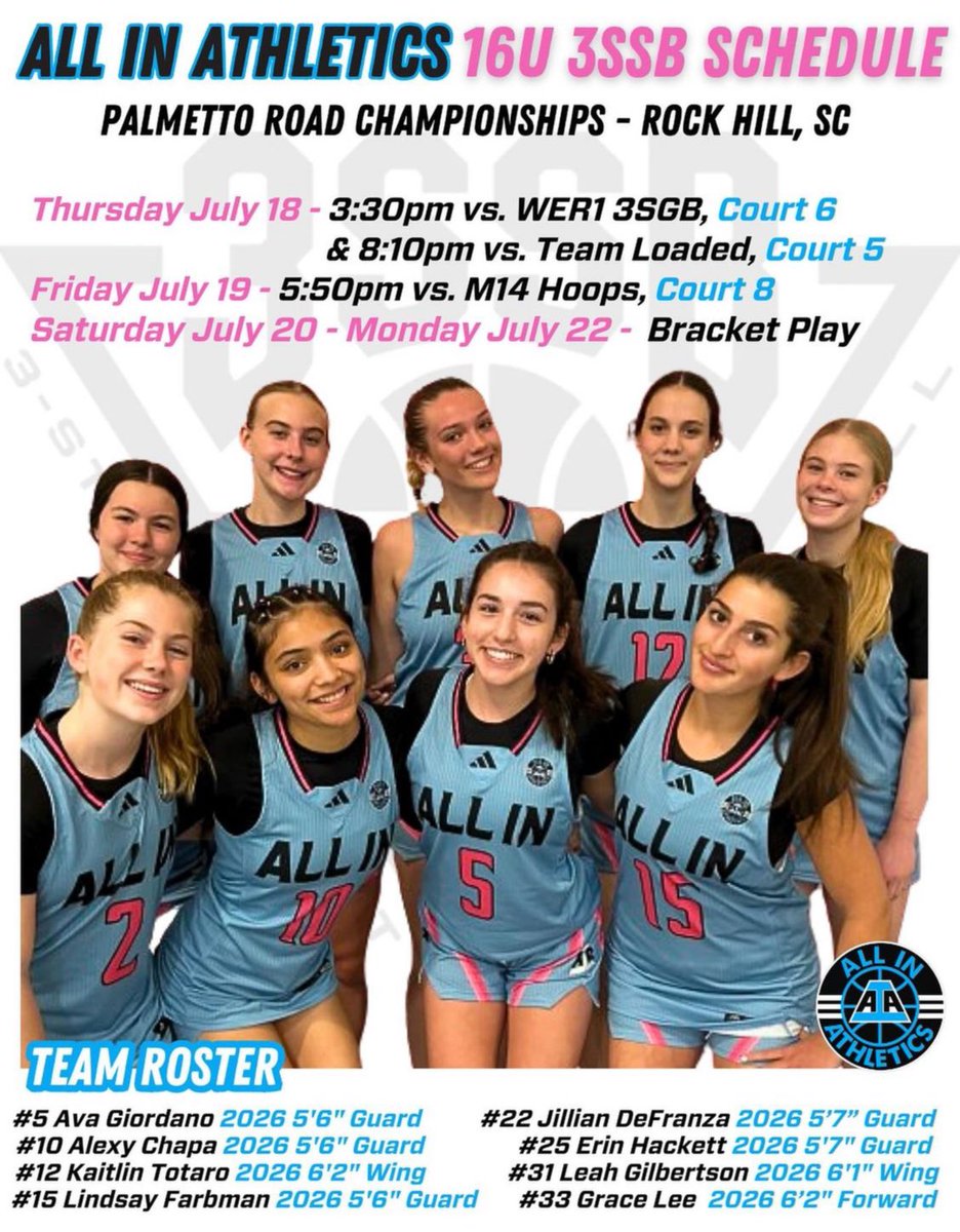 Lindsay Farbman (@lindsay_farbman) on Twitter photo I am super excited for our last tournament in South Carolina! This is our schedule! <a href="/AIAelitegirls/">ALL IN Elite Girls 3SSB</a> <a href="/3SSBGCircuit/">3Stripes Select Basketball Girls Circuit</a> I am super excited for our last tournament in South Carolina! This is our schedule! <a href="/AIAelitegirls/">ALL IN Elite Girls 3SSB</a> <a href="/3SSBGCircuit/">3Stripes Select Basketball Girls Circuit</a>