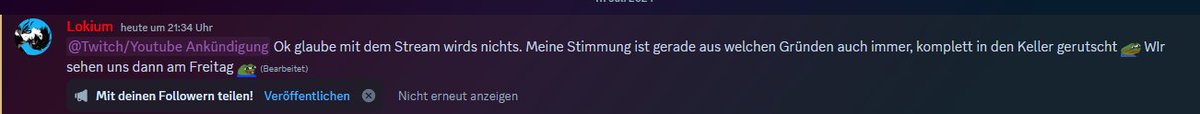Lokium's tweet photo. Stream fällt heute aus!!!! https://t.co/lMsqDirqon