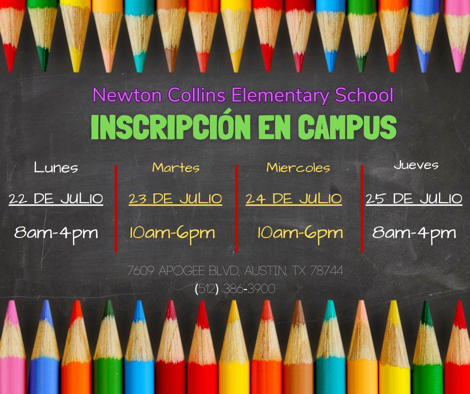 In-person registration is July 22nd-July 25th during the times noted on the flyers.
Las inscripciónes en persona son del 22 al 25 de julio durante los horarios indicados en los folletos.