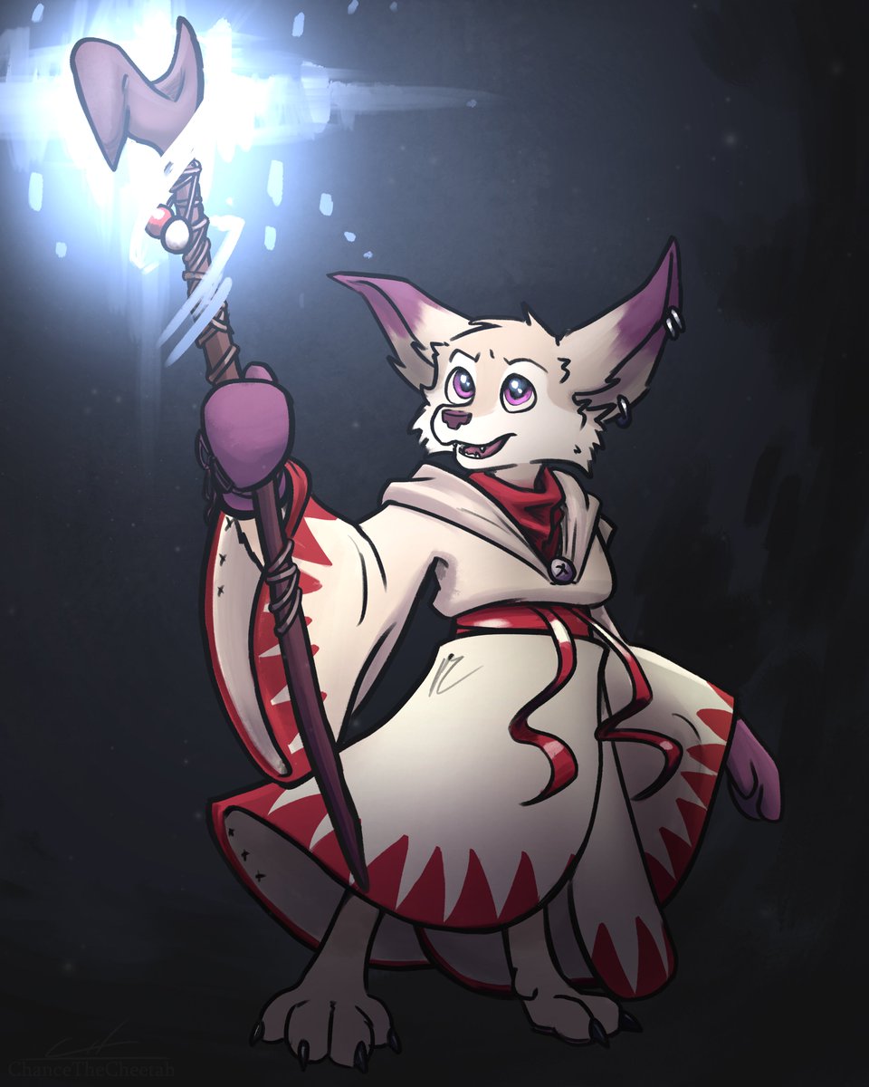 A white mage rises up to light up the darkness!
For <a href="/Camellio_/">Camel</a> 
#furryart #vulpera #FinalFantasy