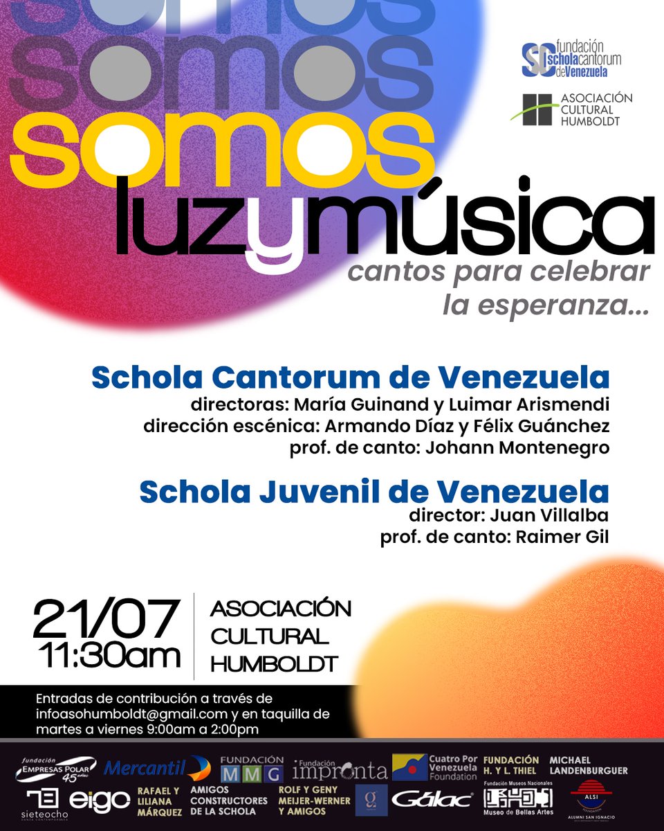 Los esperamos este fin de semana con un repertorio de mucha latinoamericana, para celebrar la esperanza.

La cita será en <a href="/Asohumboldt/">Asociación Cultural Humboldt</a> el próximo domingo 21 de julio a las 11:30am.

¡No te lo pierdas!