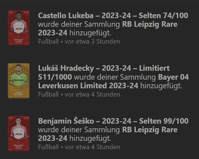 muxuu_'s tweet photo. Started playing @Sorare in March, because I've randomly watched a video of @NoTimeW3.

4 Months later I've finished Top 5 in the F2P Ambassador Rivals Leagues of @NoTimeW3, @fiago7 &amp; @RyanSorare and won these Rare/ Limited Pro Cards worth around 300€ &amp; an official jersey!😭🙏 https://t.co/YsbXHI8gga