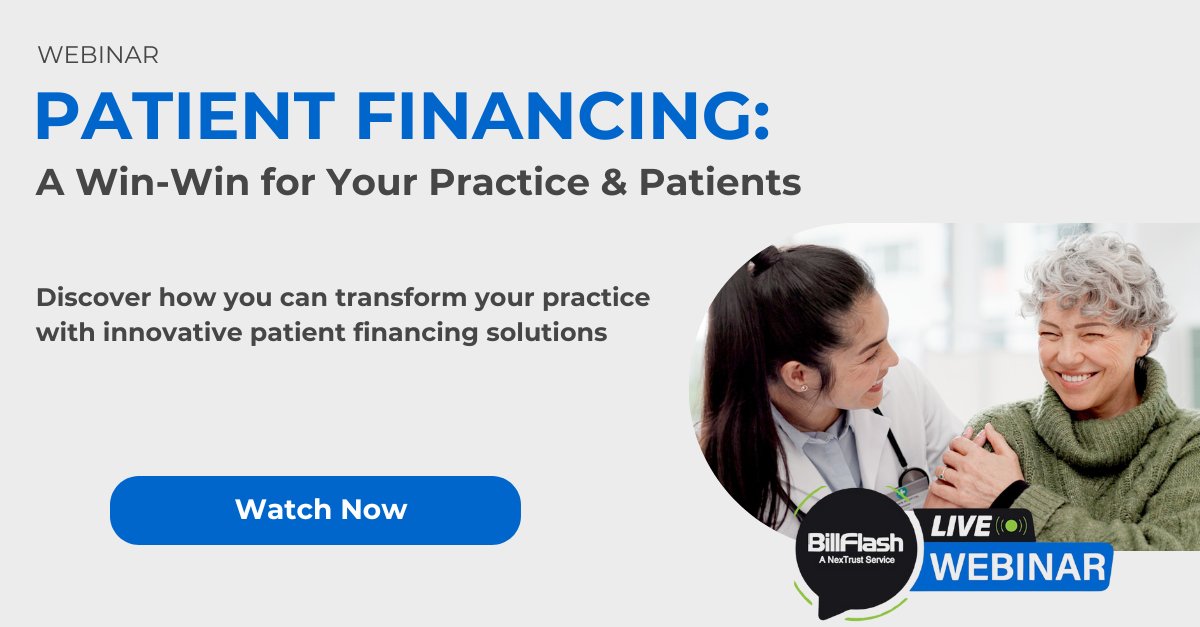 BillFlash_'s tweet image. Discover how to boost your practice's revenue while helping your patients manage their healthcare costs more effectively.

Watch our latest webinar: "Patient Financing: A Win-Win for Your Practice and Patients.

Watch now: bit.ly/3zJMrzt

#PatientFinancing #BillFlash