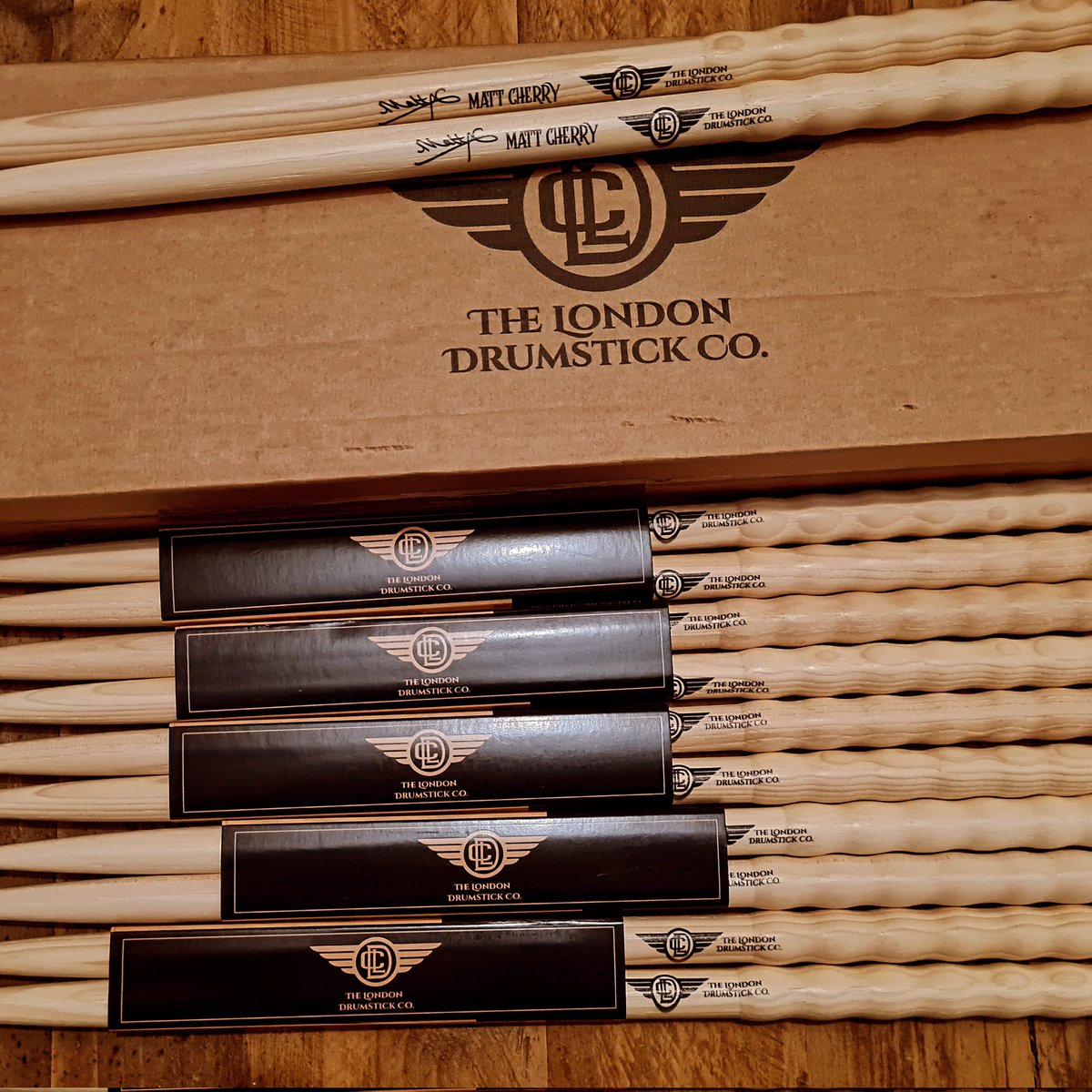 A fresh batch of my custom <a href="/londonstickco/">London Drumstick Co.</a> 'Cherry Bomb' sticks.

In over 35 years of playing, these are without question the best sticks I've ever used.

If you haven't tried them already, get involved!