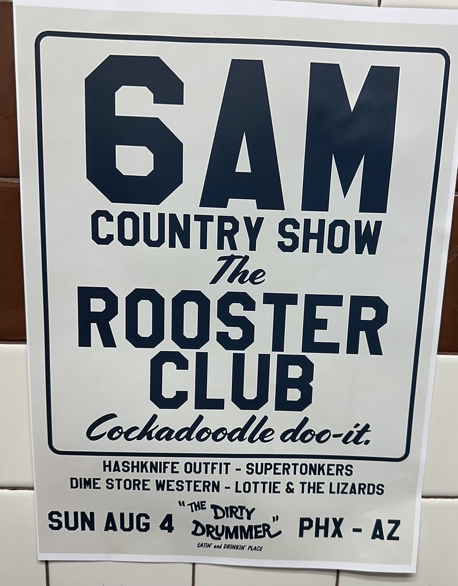 ClueHeywood's tweet photo. Letting you real boozers know the Dirty Drummer is bringing back the infamous Rooster Club on Sunday, August 4, four live outlaw bands starting at 6 in the morning 

This tweet is unsponsored and unsolicited, I just have to respect a 6 a.m. country music fest at a dive bar https://t.co/8c6LQdyTMS
