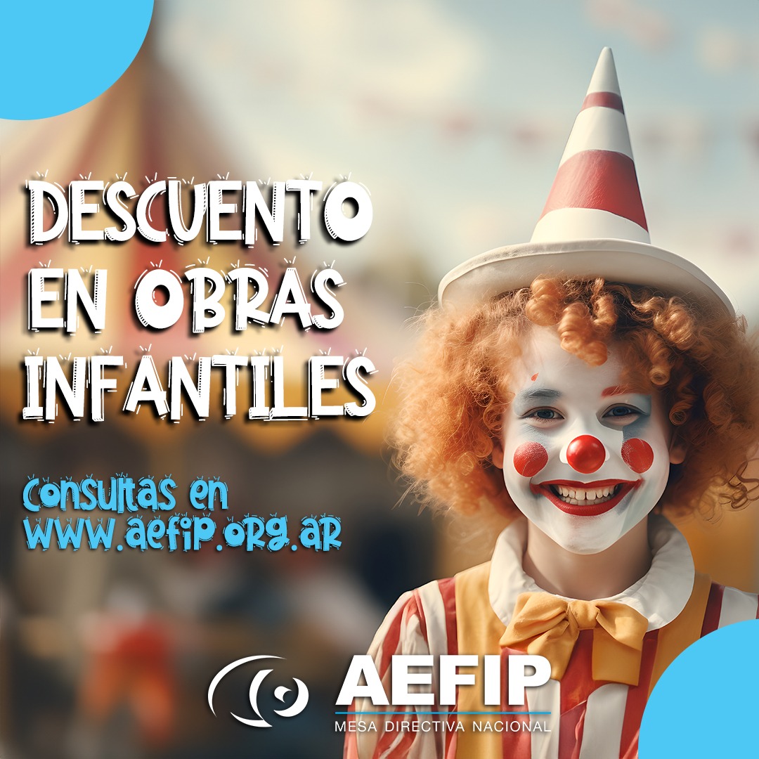 AEFIP BENEFICIOS 🎟️

¿No sabes que hacer estas vacaciones de invierno? Encontra opciones para ir al teatro con DESCUENTO y pasarla increíble. Entra a nuestra web aefip.org.ar para enterarte de todo.