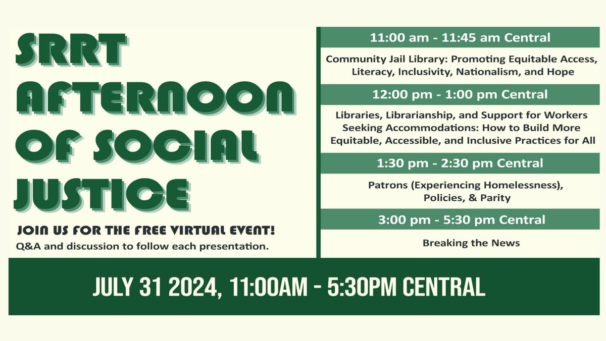 SRRT_ALA's tweet photo. Note: Each session must be individually registered for and a link to recorded sessions will be emailed afterwards for those who can't attend live.

For more details and to register, visit the event page at: https://t.co/3UDnNnMGNM https://t.co/lueHymyUGo
