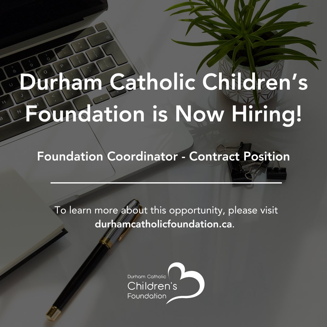 DC_ChildrensFdn's tweet photo. We have a Foundation Coordinator (contract) position available. To learn more about this opportunity, please https://t.co/RPbW8rZLz3. at the link in our bio. To submit an application please send a cover letter and resume to info@durhamcatholicfoundation.ca by August 8, 2024. https://t.co/TjNy4SV0wa