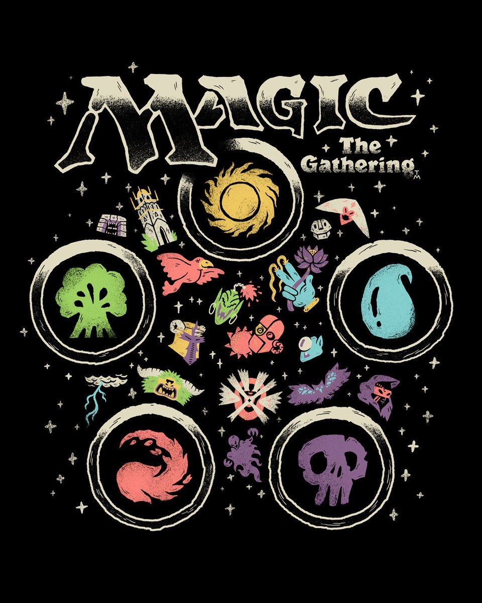 My first contribution to the game I've played since I was a kid—my shirt illustration for Magic! Available at GenCon this year (check out <a href="/wizards_magic/">Magic: The Gathering</a> for more info). The art pays homage to classic card art from the 90's and beyond.
 
#wotcstaff #mtg #magicthegathering