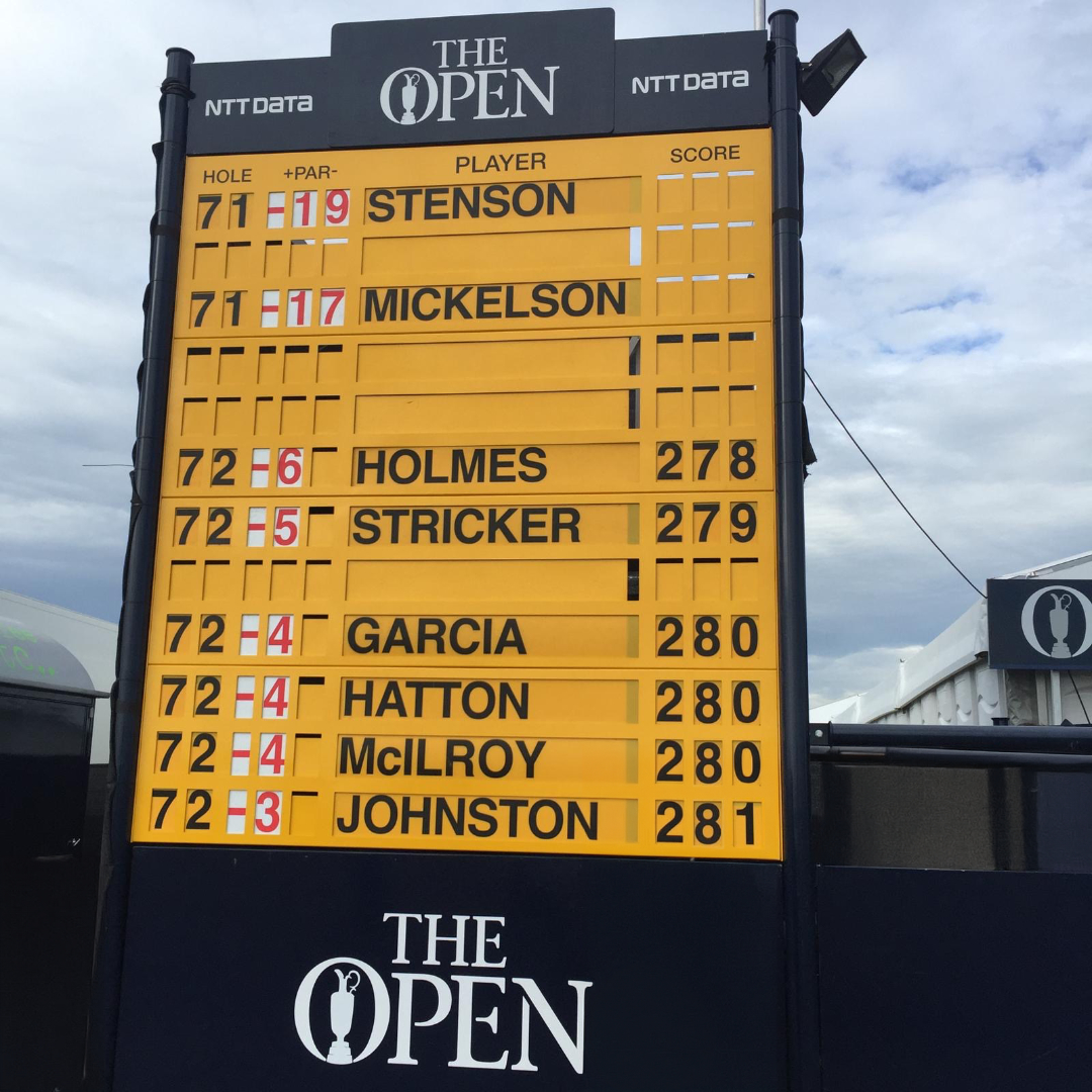 jomaprogolf65's tweet photo. A throwback to #TheOpen leaderboard at Royal Troon in 2016. Which name are you confident will be up there this year? 🤔

#KnottEndProShop https://t.co/XFnncu39Z8