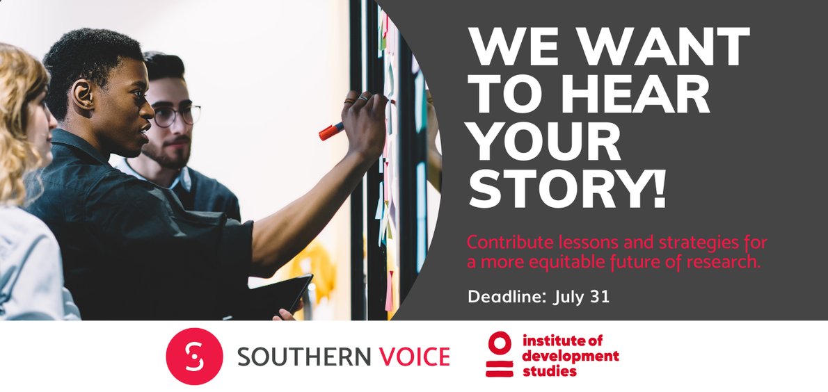 Southern Voice (@svoice2030) on Twitter photo 🤔 How have YOU been rebalancing power in research?
Southern Voice's storytelling project with <a href="/IDS_UK/">Institute of Development Studies</a> and <a href="/IDRC_CRDI/">IDRC | CRDI</a> wants to learn your own story about advancing equity in the knowledge ecosystem.
Share it to continue to inspire change.
Learn more:
➡️bit.ly/3zjtymq 🤔 How have YOU been rebalancing power in research?
Southern Voice's storytelling project with <a href="/IDS_UK/">Institute of Development Studies</a> and <a href="/IDRC_CRDI/">IDRC | CRDI</a> wants to learn your own story about advancing equity in the knowledge ecosystem.
Share it to continue to inspire change.
Learn more:
➡️bit.ly/3zjtymq