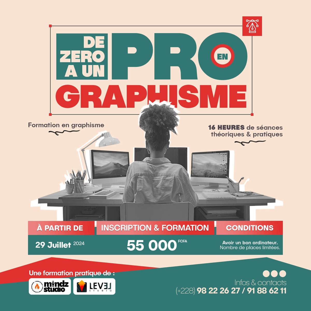 Guyroya's tweet photo. Devenez un maître du visuel : Développez vos compétences en graphisme ! En 16 heures on te donne le secret. 
Inscrit toi maintenant ✅
#Mindz_Studio &amp; #Level_Studio https://t.co/L5t32XY7MX