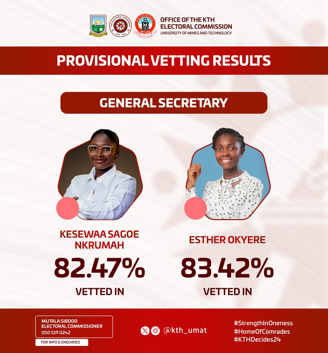 thecrncampus's tweet photo. Vetting results for the 2024 KTH Elections Vetting (Day 1 and Day 2).

The excitement builds as the Presidential Aspirants face vetting next.

#kthdecides #kth https://t.co/6MtrcshDbR