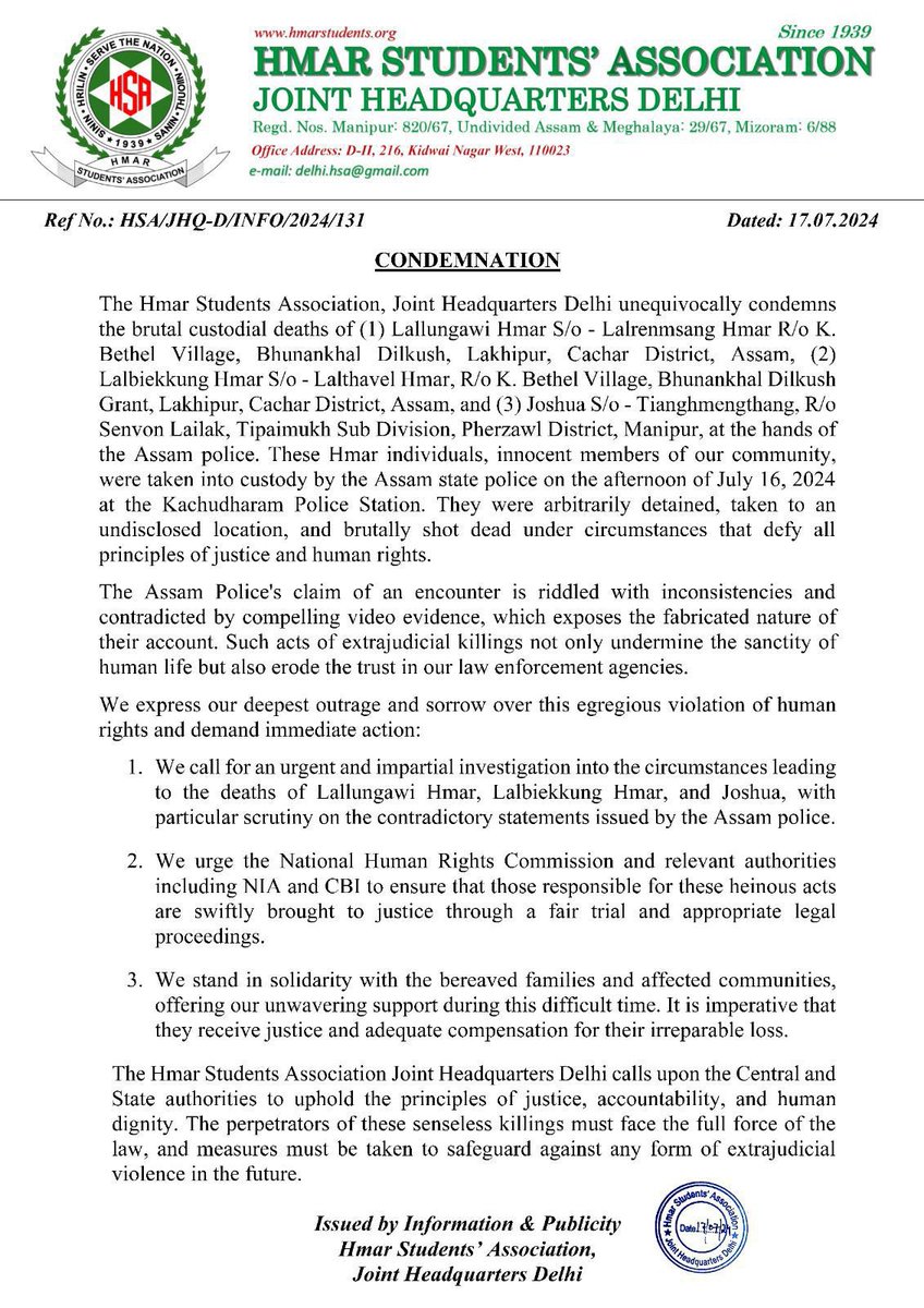 HSADelhi's tweet photo. Ref No.: HSA/JHQ-D/INFO/2024/131     
Dated: 17.07.2024   
   
*CONDEMNATION* https://t.co/BAZIPITkSC