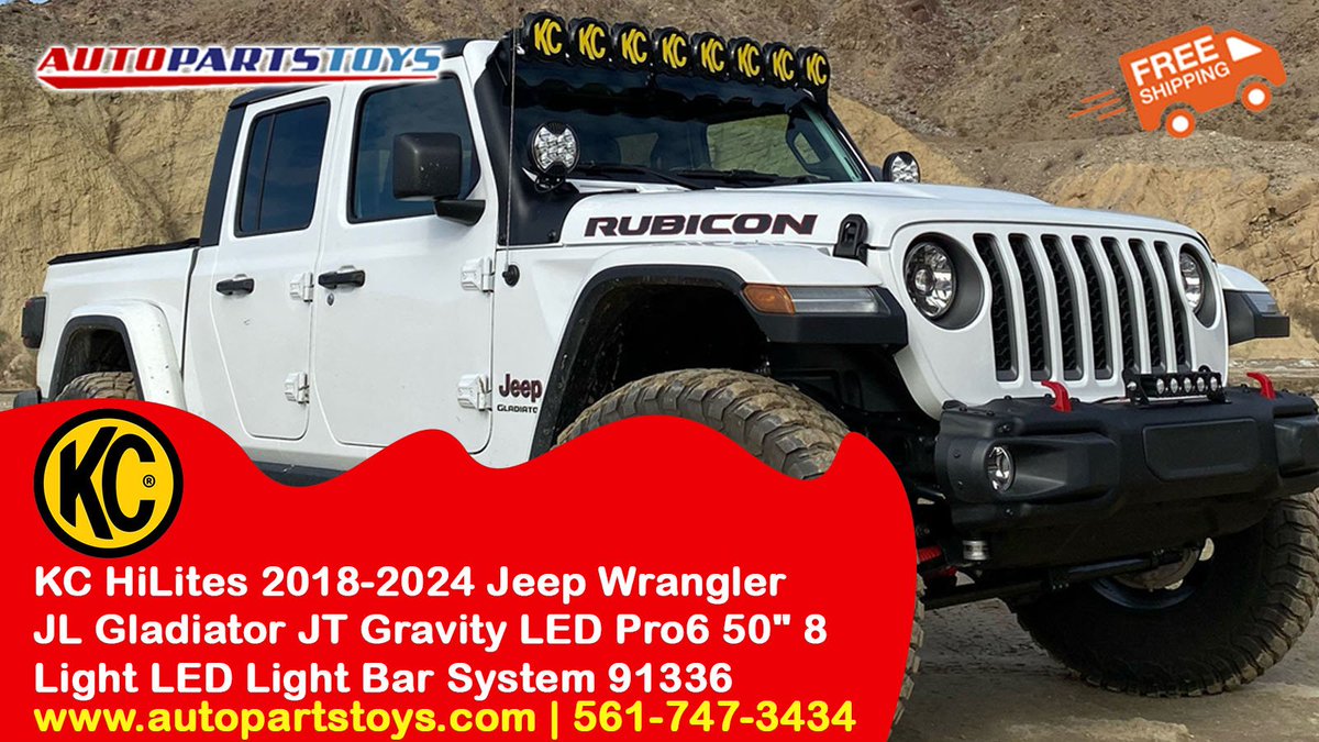 autopartstoys's tweet image. Transform your 2018-2024 Jeep Wrangler JL or Gladiator JT with the **Gravity LED Pro6 50" 8 Light LED Light Bar System** from KC HiLites! 

Call us at **561-747-3434** or visit [autopartstoys.com] to order now!

#JeepWrangler #JeepGladiator #LEDLightBar #OffRoad #AutoParts