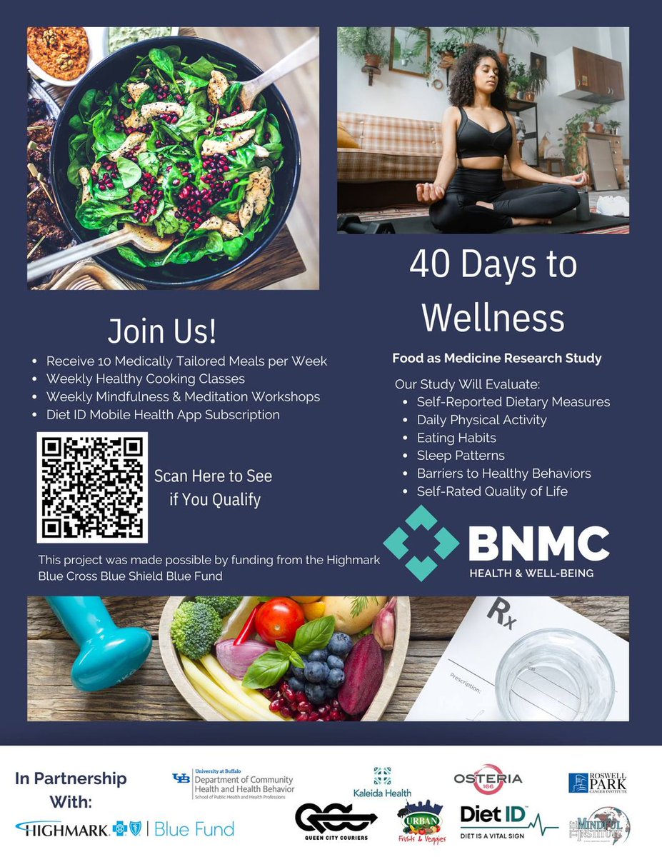 BnmcInnovates's tweet image. Join Our Research Study! Explore 40 Days to Wellness with our Food as Medicine program. Receive 10 meals per week, nutrition classes, mindfulness workshops, and more. Check if you qualify at BNMC.org.

#WellnessResearch #FoodAsMedicine #BNMC