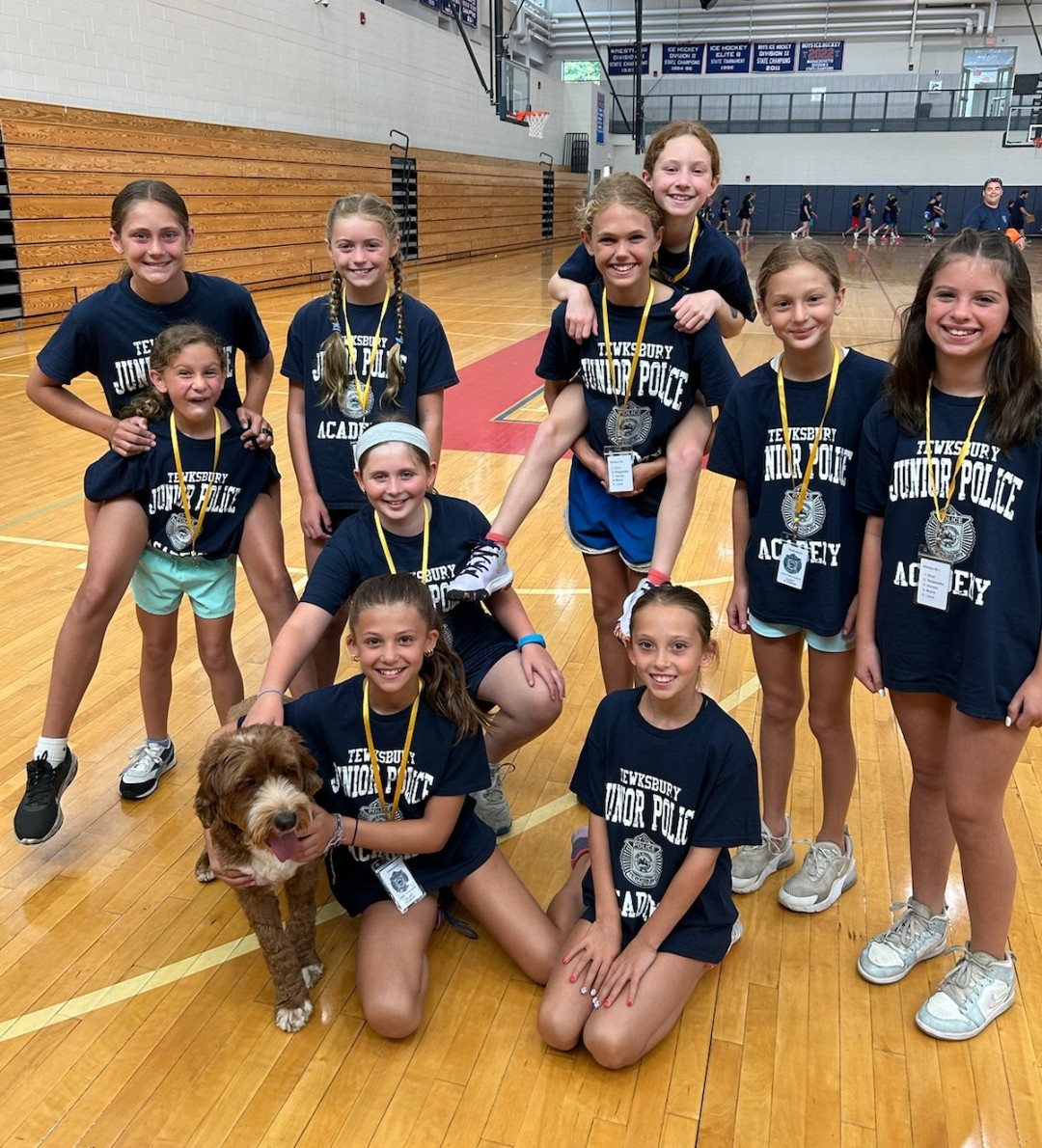 TPDWaffles's tweet photo. Officer Waffles was "in the house" cheering on and supporting the cadets during today's dodgeball game.

#bridgingthegap #juniorpoliceacademy #community #tewksbury
@TewksburyPD https://t.co/CJxZQalPTX