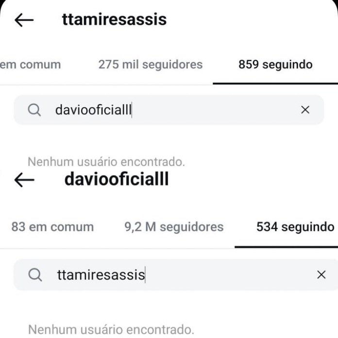 Davi e Tamires deixam de se seguir no Instagram - Foto: Reprodução