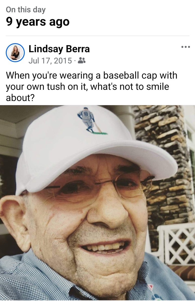 lindsayberra's tweet photo. Miss this guy. But you, too, may have a baseball cap with his tush on it. All proceeds support the educational programs at the @YogiBerraMuseum. 🙏⚾️❤️ https://t.co/NWhawNzJjV https://t.co/Jforlz1FLj