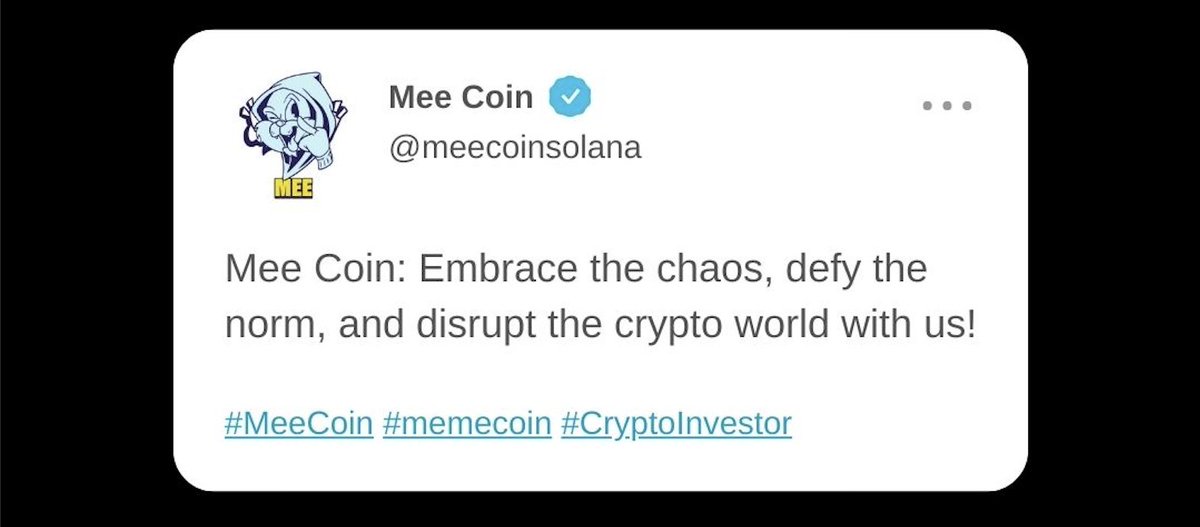 meecoinsolana's tweet photo. 📈 Our vision for Mee Coin is bold and ambitious. We aim to disrupt the crypto market with our unique approach. Learn more about it! 🌐
#MeeCoin #CryptoVision #FutureOfCrypto #memecoin #Cryptocurency https://t.co/UdsHfUtLCn