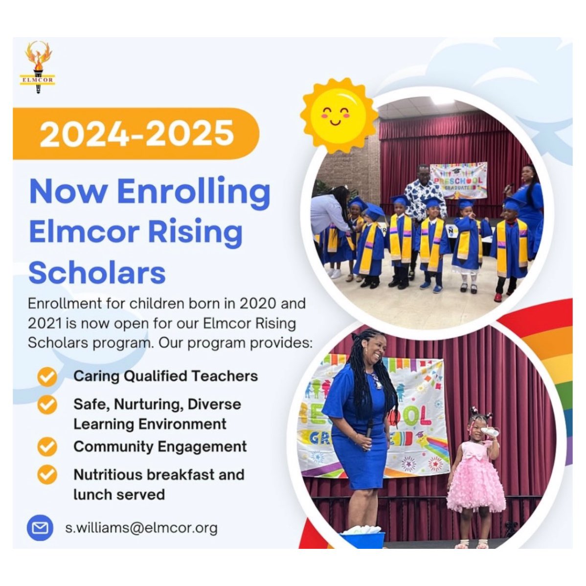 Kickstart lifelong learning in our Universal Pre-K Program's safe, nurturing, and diverse environment in Jamaica, Queens.

Contact our Education Director Shawnika Williams at s.williams@elmcor.org or 718-651-0096 for more information.