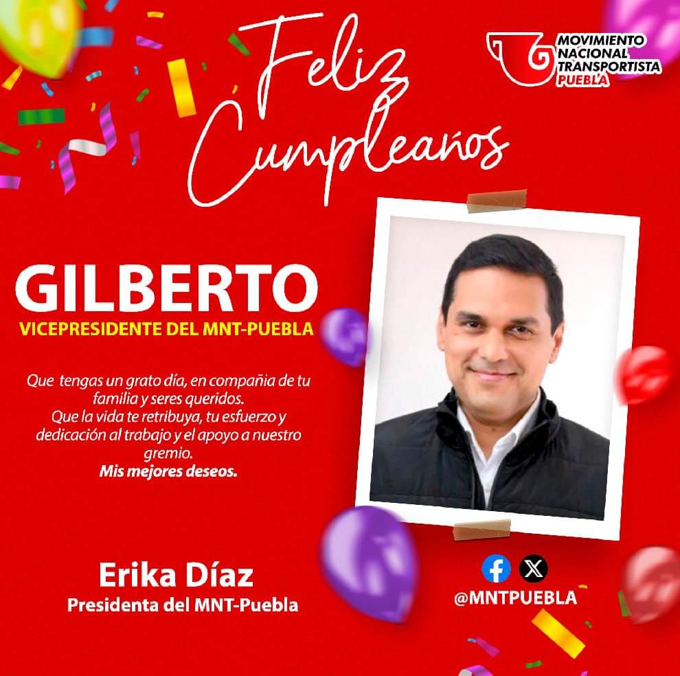 MNTPuebla's tweet photo. 🎉¡Hoy celebramos el cumpleaños de @GILGOIZ , nuestro Vicepresidente del MNT Puebla! 🎉🎂🎈.

Deseamos que pase un excelente día en compañía de su familia y seres queridos. ¡Muchas felicidades! 🥳🎊

#FelizCumpleaños   #MNTPUEBLA https://t.co/h0Qi5M5S2n