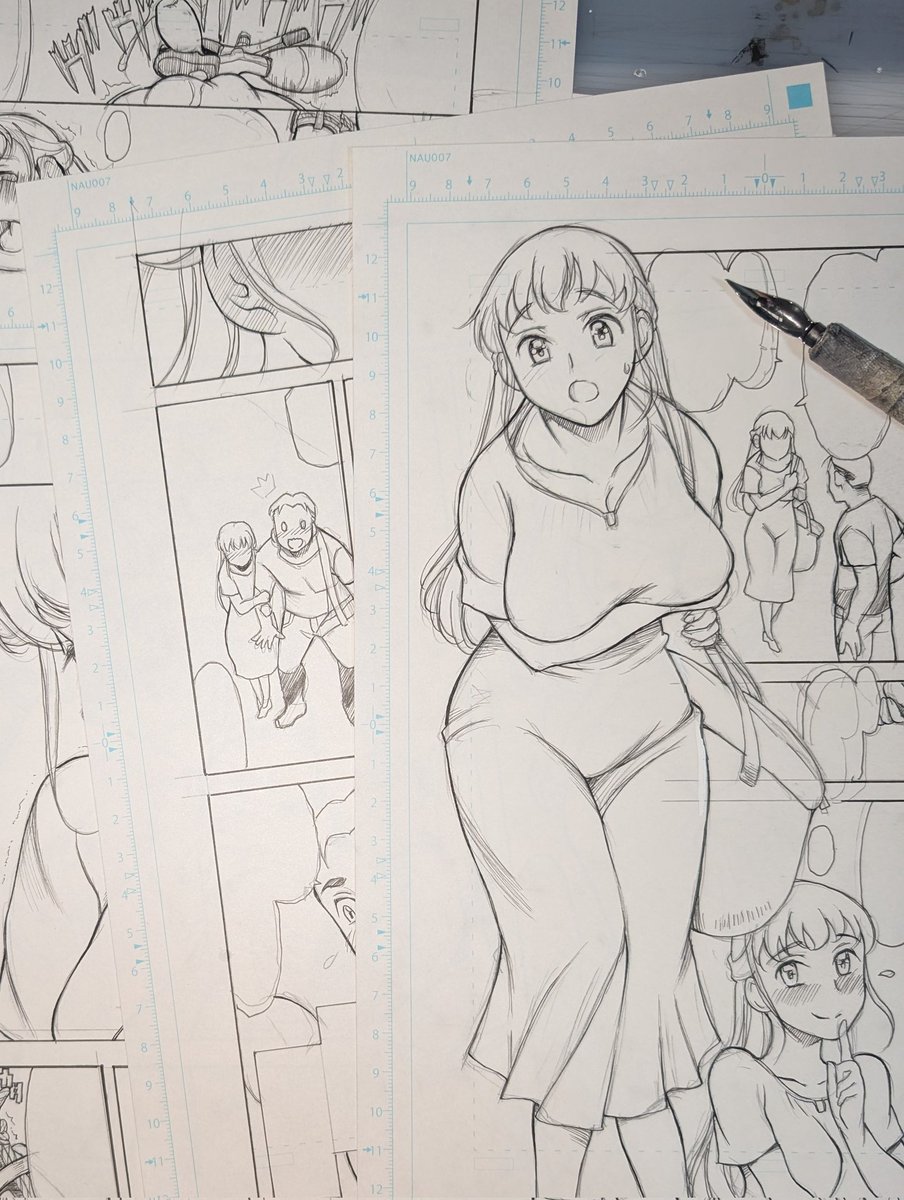 夏コミ新刊進捗。
ひたすらペン入れ中です。
今日明日には目処つけないと…💦
あ、ちなみに今回の新刊は、久しぶりのオリジナル。
『一回だけ…なんだから五』となります。 