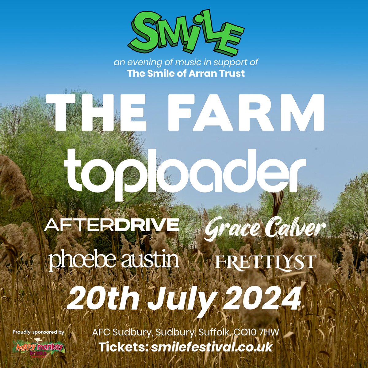 smilefestivaluk's tweet photo. Better late that never...

We've been quiet on here, but THIS SATURDAY is our last SMiLE with headliners @TheFarm_ and @toploaderuk, as well as talented local artists at @AFCSudbury.

Tickets are nearly sold out, so be quick! ⌛️

https://t.co/A7jPx5fQTK https://t.co/DWTZzXdpxl